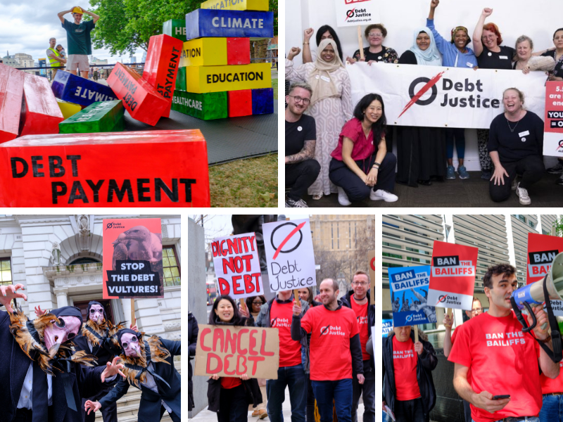 Images of people protesting for debt justice
